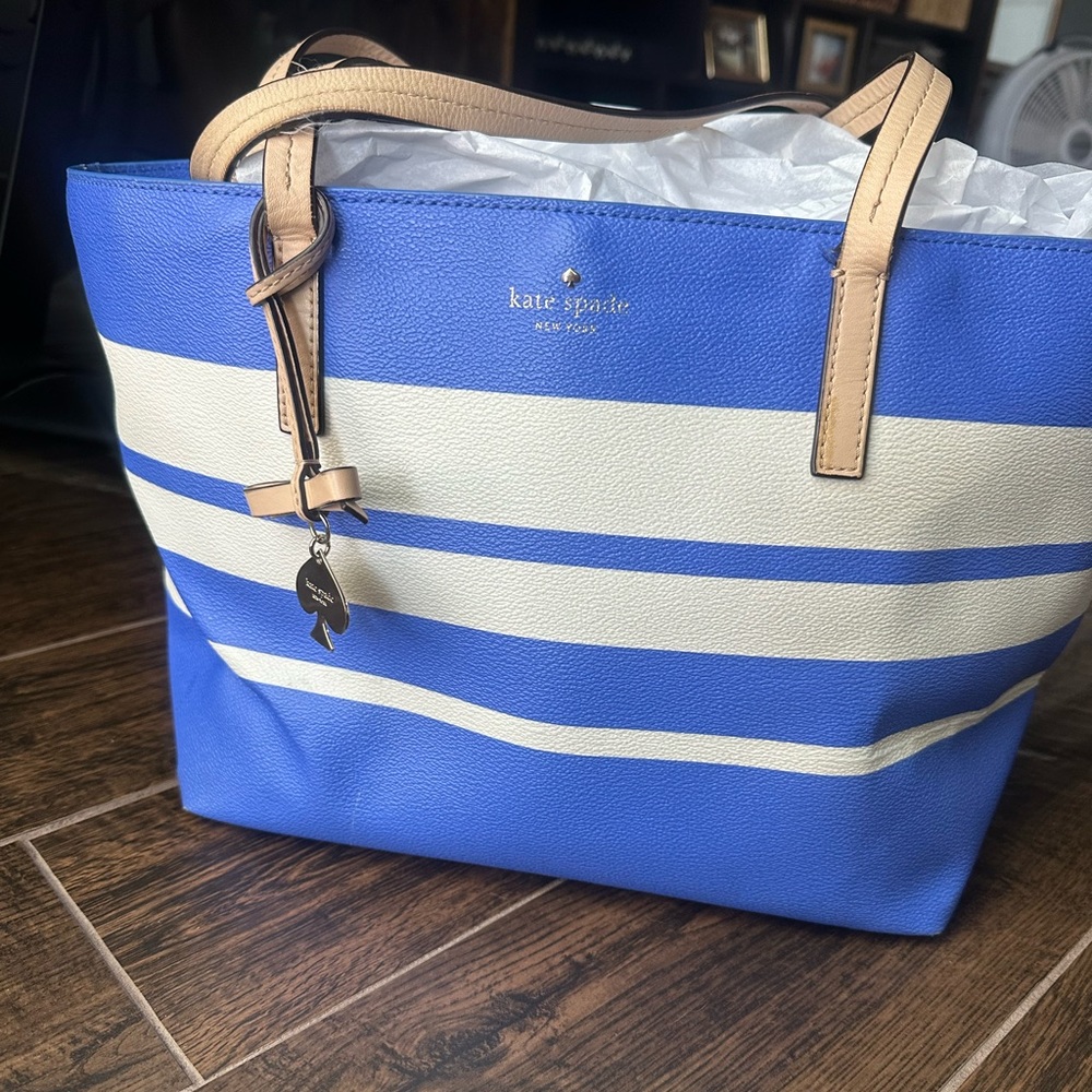 Kate Spade Blue and White Striped Tote Bag